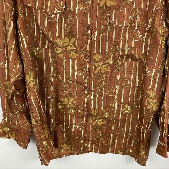 Silk Icon Brown Silk Bamboo Novelty Print Button Down Shirt Medium - Picture 10 of 10